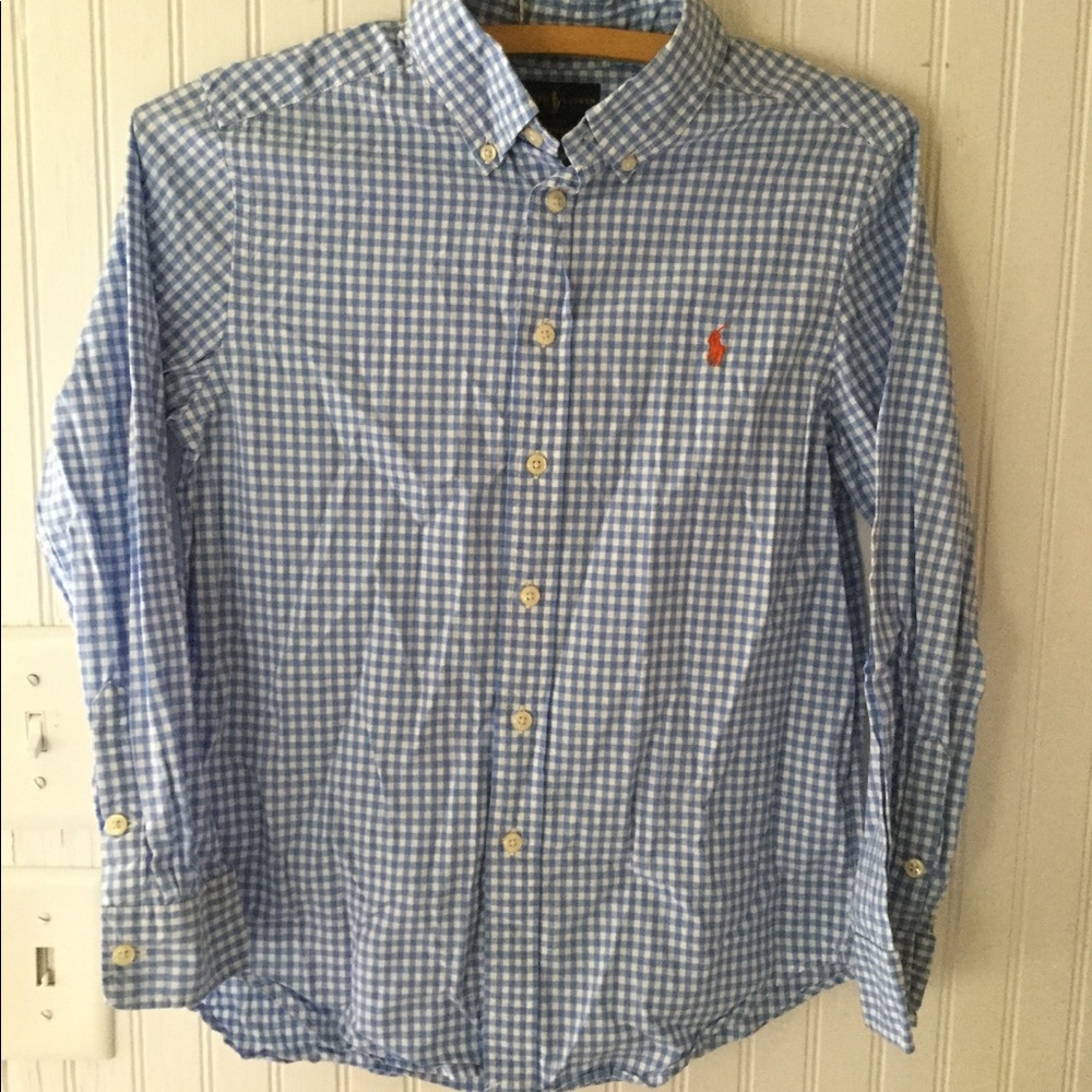 Boys Size Medium Ralph Lauren Blue Gingham Shirt